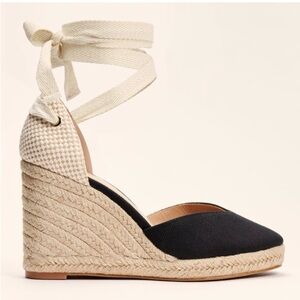 J.Crew Elegant Black and Cream Espadrille Wedges Size 8